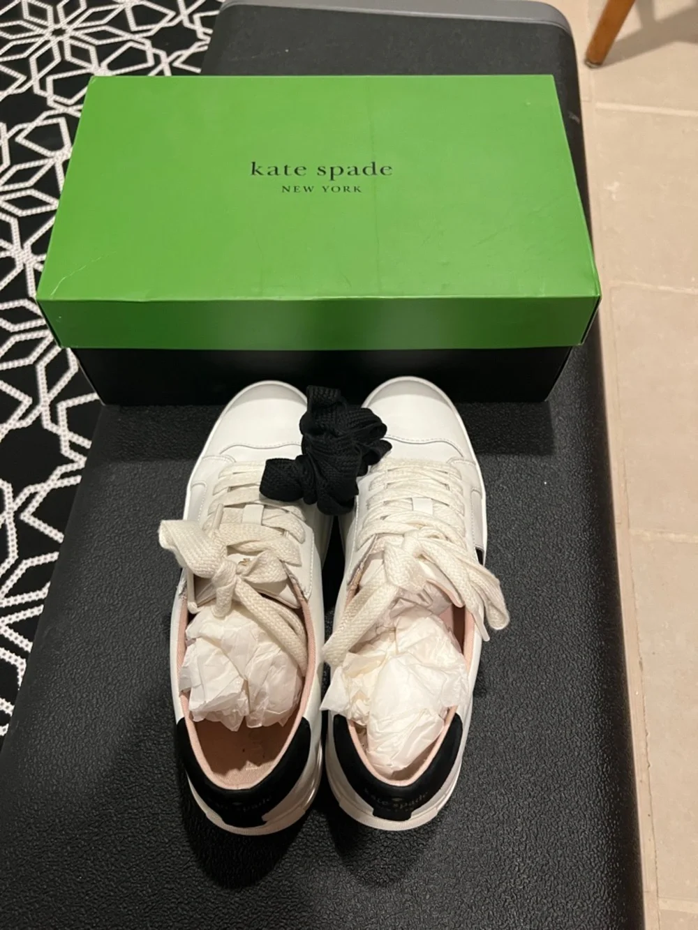 kate spade White Leather Low-Top Lace-Up Sneakers